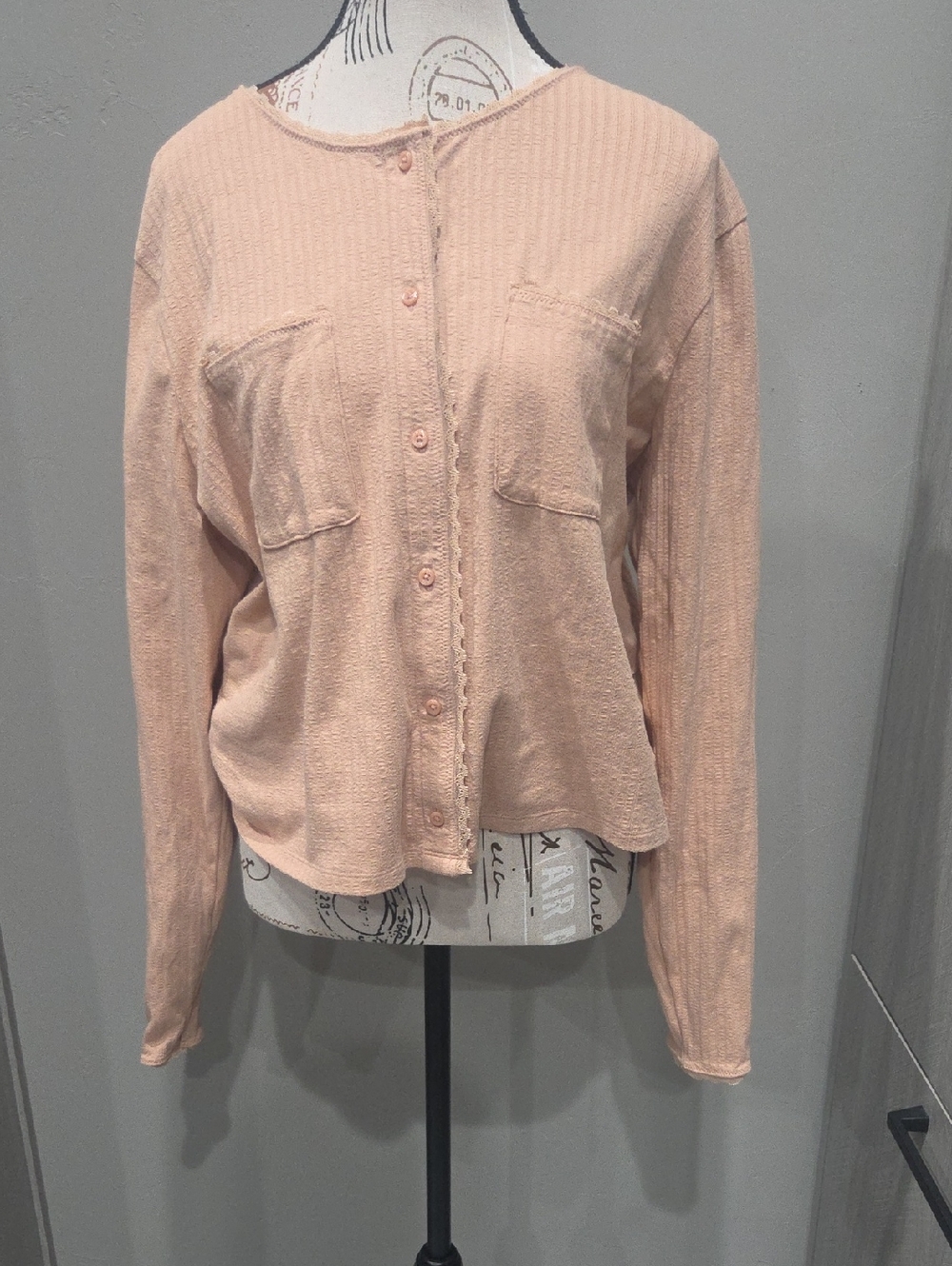 a.n.a Peach Button-Front Long Sleeve Top